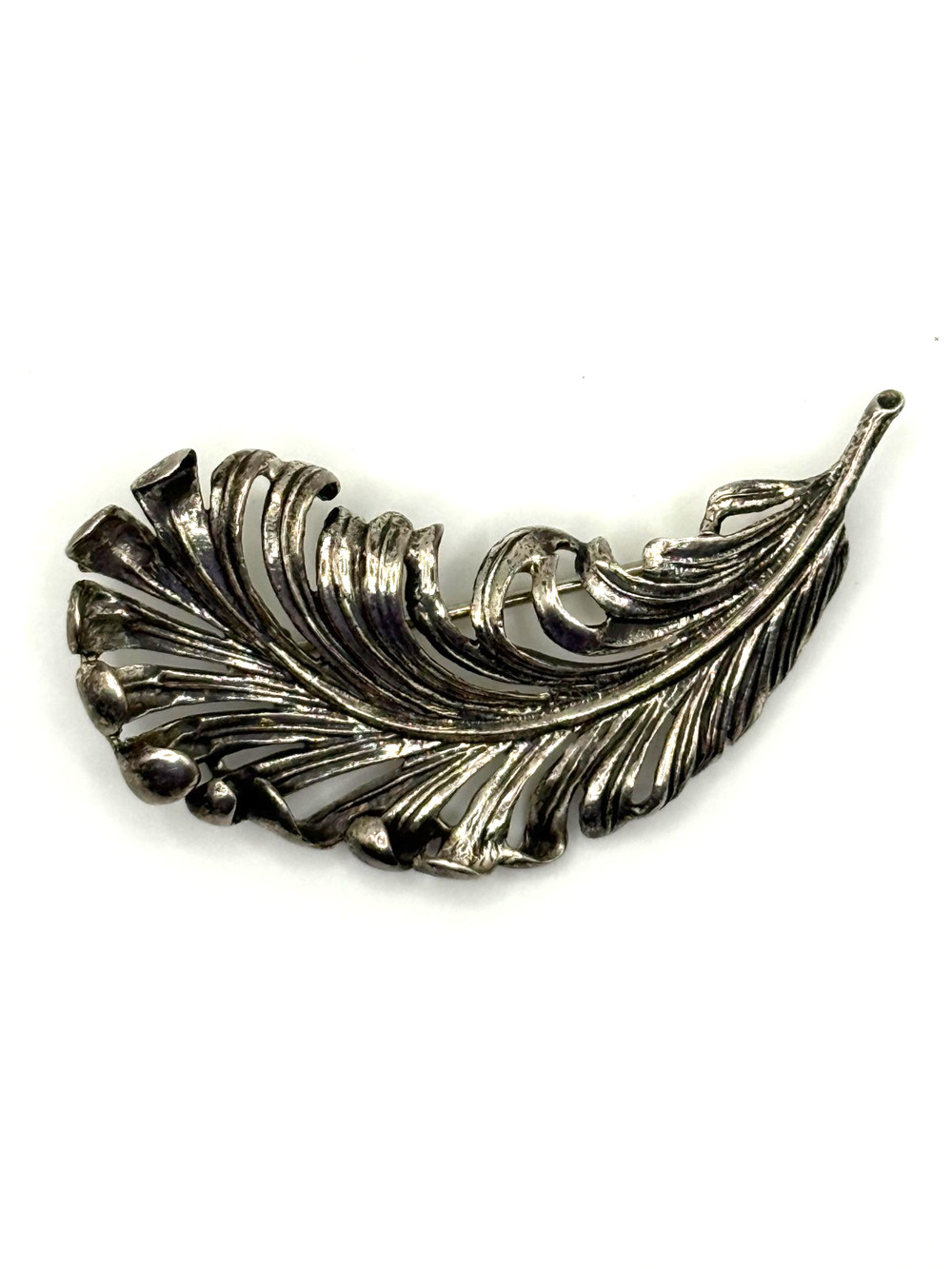 Vintage Beau Sterling Feather Brooch Pin Curled Edge Quill 2.5"